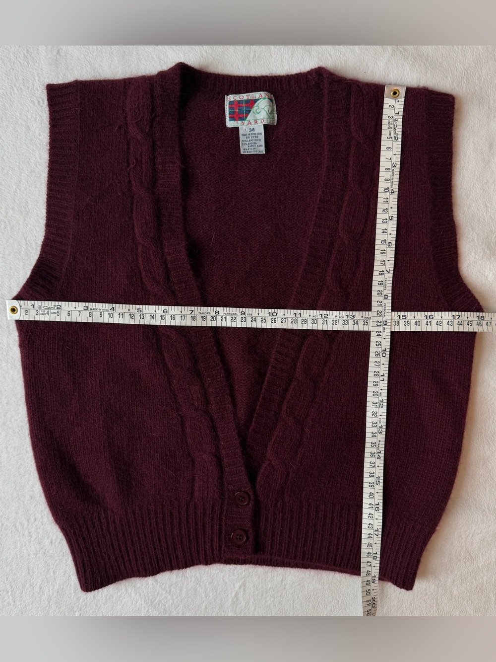 Scotland Yard Burgundy Lambswool Angora Rabbit Vest Maroon Wool Vintage, size 34 - Picture 11 of 16